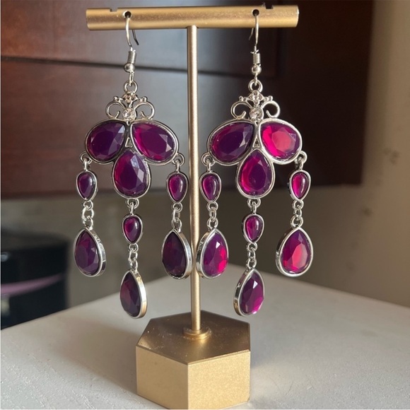 Vintage Jewelry - Vintage Purple and Pink Chandelier Earrings